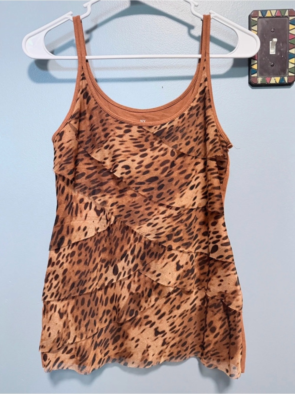 NY & C New York & Company Leopard Print Ruffle Tank Top
